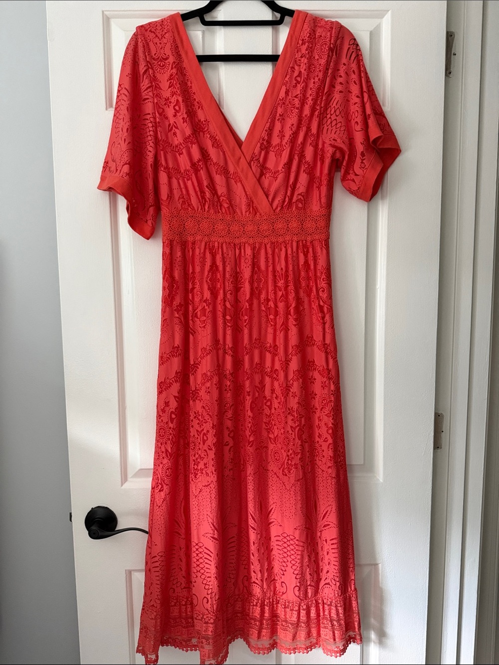 FARM Rio Coral Red Lace-Trim Maxi Dress Size XS